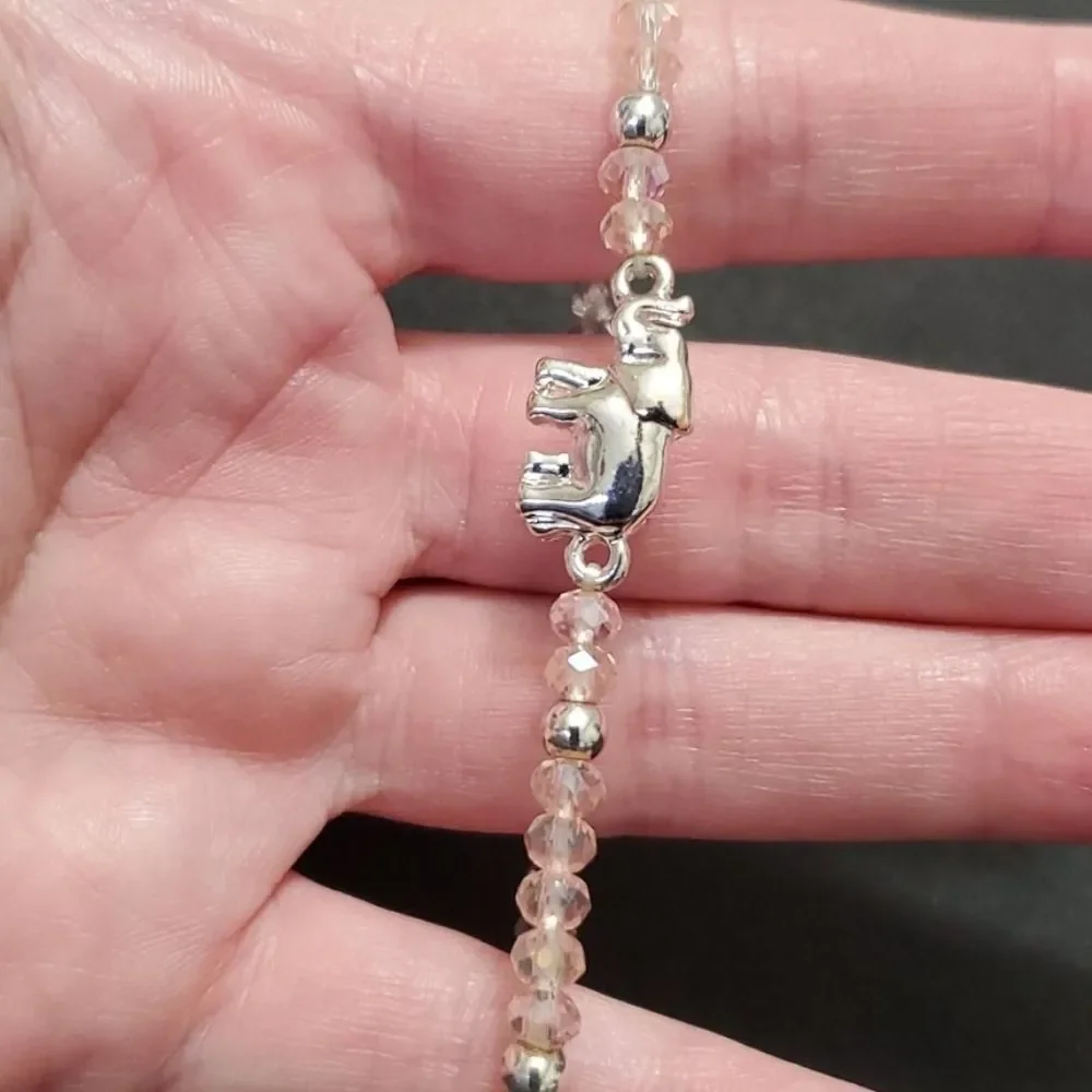 Pink glass beaded elephant bracelet 6.75